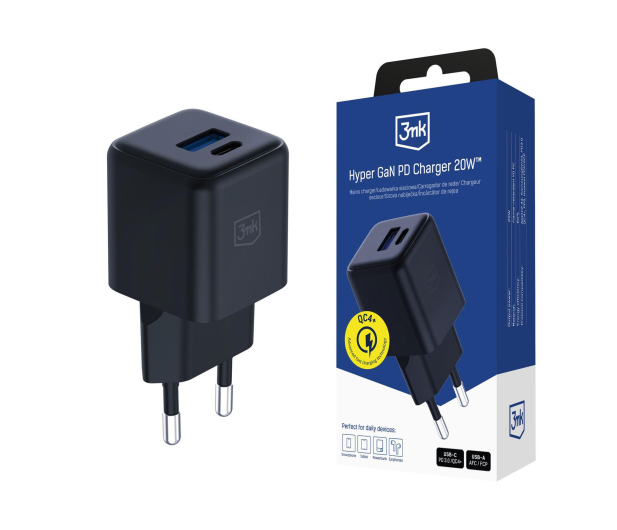 3MK Hyper GaN Charger 20W QC4+ PD PPS USB 1A1C Black EU - 1333353 - zdjęcie